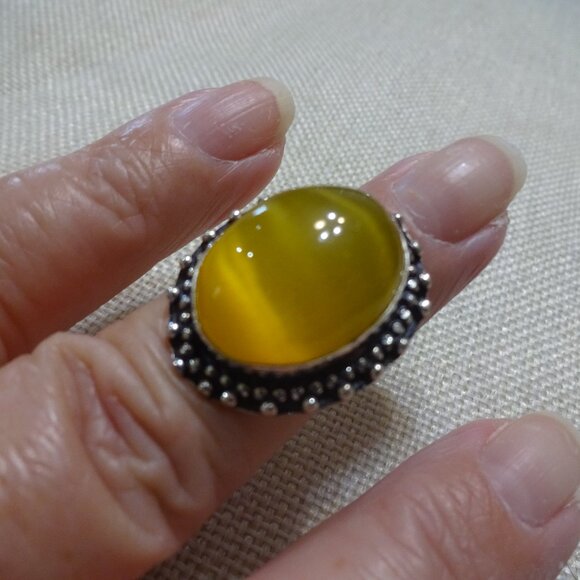 Stunning YELLOW ONYX Handmade Sterling 925 Ring Size 7 #700C - Picture 1 of 3